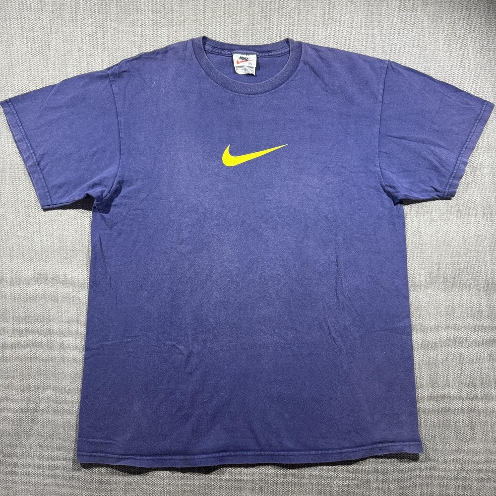 Vintage Nike Shirt Mens Medium Blue Double Sided Big Swoosh Graphic‎ 90s Tee